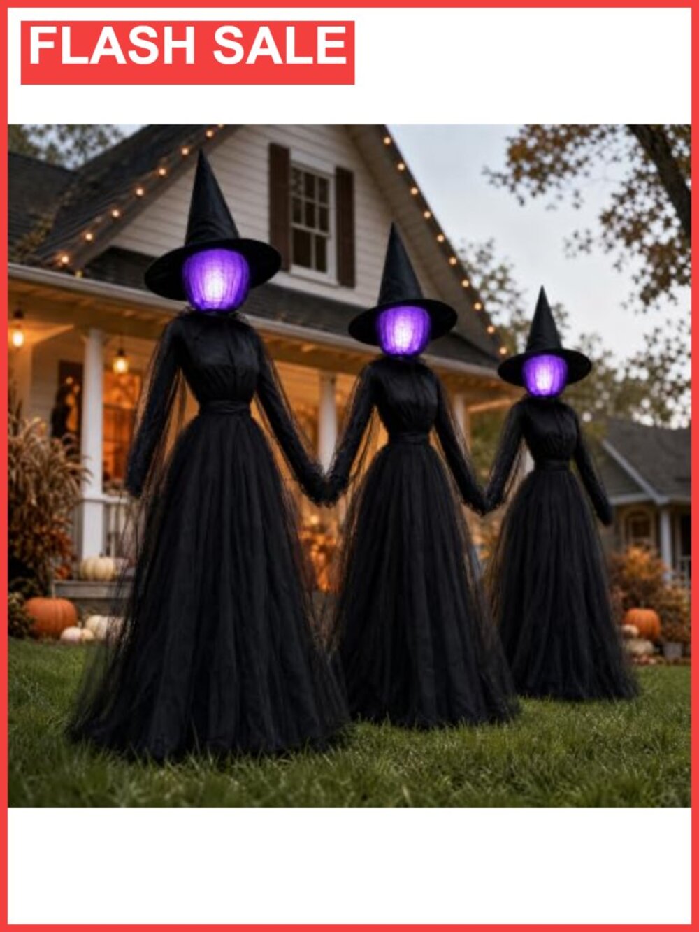 6 FT Light Up Witch Outdoor Halloween Yard Decor Set of 3 with Stakes Waterproof
